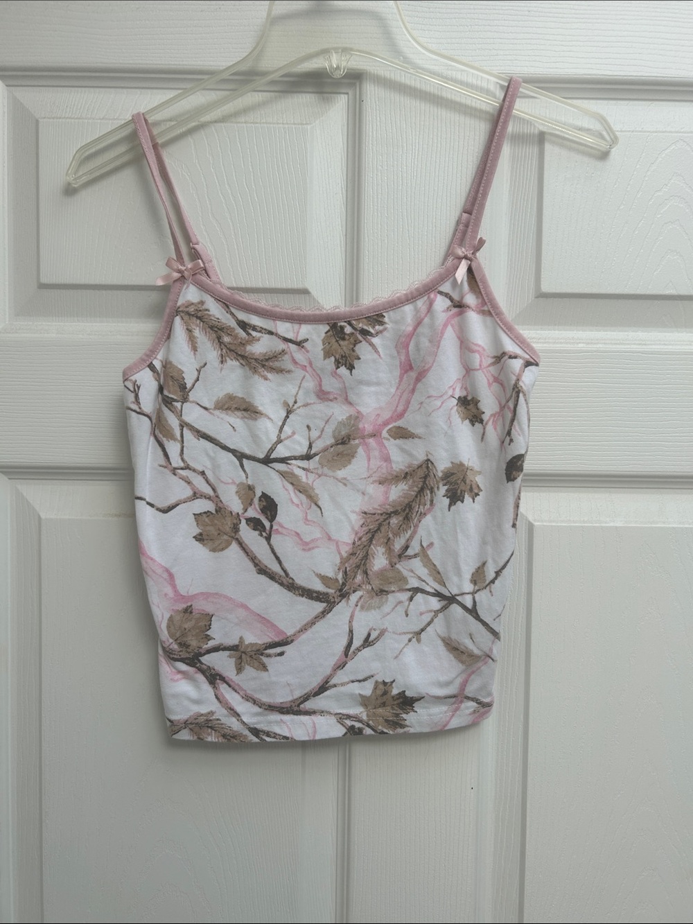 refuge White Floral Print Cami with Pink Trim